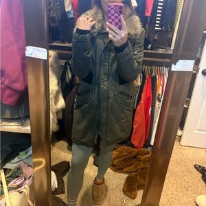 DKNY Olive Fur-Trimmed Utility Jacket